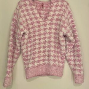SKIMS Pink and White V-Neck Sweater